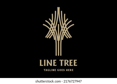 Elegant Luxury Golden Line Tree Plant for Grow Logo Design Vector