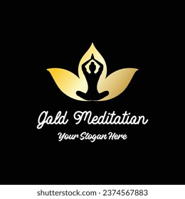 Elegant Luxury Golden Lotus Yoga Meditation Logo Design Vector