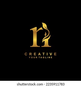 Elegant luxury golden N letter logo vector design with leaf and flower decoration. N modern creative logo. boutique logo, business, company, wedding, etc