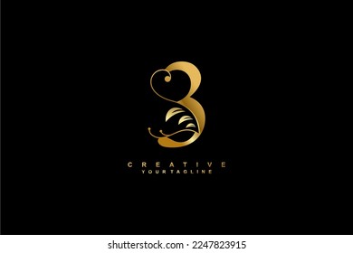 Elegant luxury golden number 3 logo design with beautiful ornament. monogram 3. typography 3. suitable for logo of business, company, brand, boutique, hotel, celebration, birthday, age etc