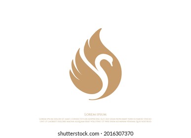 Elegant Luxury Golden Swan Logo Design Vector