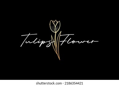 Elegant Luxury Golden Tulips Flower Logo Design Vector