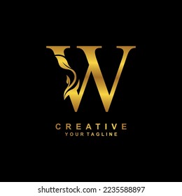 
Elegant luxury golden W letter logo vector design with leaf and flower decoration. W modern creative initial logo. boutique logo, business, company, wedding, etc