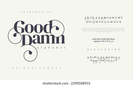 Elegant luxury good damn abstract digital technology logo font alphabet. Minimal modern urban fonts for logo, brand etc. Typography typeface uppercase lowercase and number. vector illustration