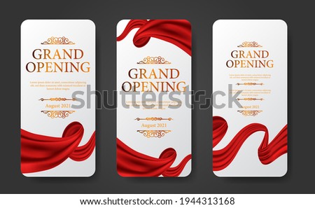 elegant luxury grand opening social media stories template with swirl silk red curtain with golden color and white background