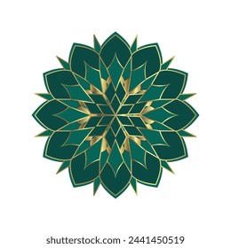 Elegant and Luxury Green Gold Mandala Flower for Islamic Ramadan and Eid Al Fitr Banner and Background Element Decoration Isolated on White Background