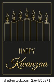 Elegant Luxury Happy Kwanzaa poster cover template. Golden burning candles set on Minimal black background. Perfect Kwanzaa vector invitation greeting card cover. EPS 10