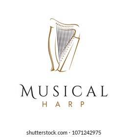 Elegant and Luxury Harp instrument Logo design inspiration 