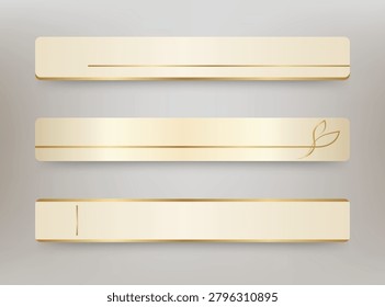 Elegant luxury horizontal banners lower third in cream and gold colors, minimalist designs, metallic golden lines, subtle gradients