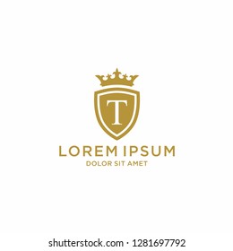Elegant Luxury Initial Letter with Crown and Shiled Logo. Letter T Shield Logo Design