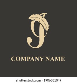 Elegant Luxury I Initial Letter with Feather for copywriter, storytelling, lawyer, story, fiction, legal logo vector design