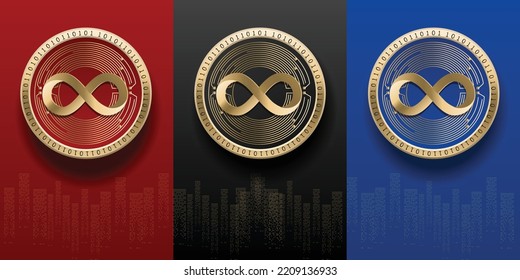 Elegant and luxury Internet Computer (ICP) cryptocurrency coin set template. Virtual money logo symbol based on blockchain technology vector background. 