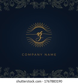 Elegant luxury letter AZ logo. This icon incorporate with abstract rounded thin geometric shape in floral background.It will be suitable for which company or brand name start those initial.