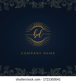 Elegant luxury letter BD logo. This logo icon incorporate with abstract rounded thin geometric shape in floral background. That looks luxurious and royal.