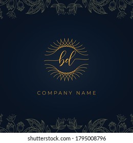 Elegant luxury letter BD logo. This icon incorporate with abstract rounded thin geometric shape in floral background.It will be suitable for which company or brand name start those initial.