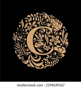 Elegant Luxury Letter C Circle Floral Flowers