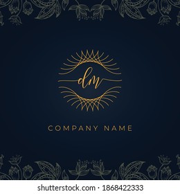 Elegant luxury letter DM logo. This icon incorporate with abstract rounded thin geometric shape in floral background.It will be suitable for which company or brand name start those initial.