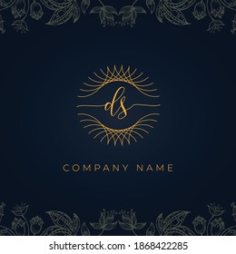 Elegant luxury letter DS logo. This icon incorporate with abstract rounded thin geometric shape in floral background.It will be suitable for which company or brand name start those initial.