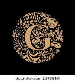 Elegant Luxury Letter G Circle Floral Flowers