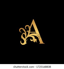 Elegant Luxury Letter A golden logo vector, alphabet font in art decoration style.