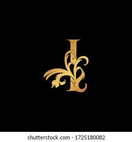 Elegant Luxury Letter I  golden logo vector, alphabet font in art decoration style.