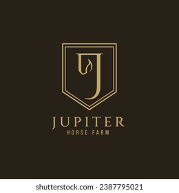 Elegant luxury letter J monogram horse logo, letter J horse logo, horse head logo