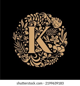 Elegant Luxury Letter K Circle Floral Flowers