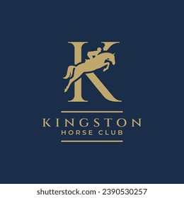 Elegant luxury letter K monogram horse jumping logo, letter K horse logo, show jumping horse logo, logo type, typography.