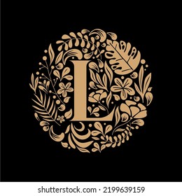 Elegant Luxury Letter L Circle Floral Flowers