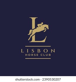 Elegant luxury letter L monogram horse jumping logo, letter L horse logo, show jumping horse logo, logo type, typography.