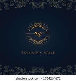 Elegant luxury letter AN logo. This icon incorporate with abstract rounded thin geometric shape in floral background.It will be suitable for which company or brand name start those initial.