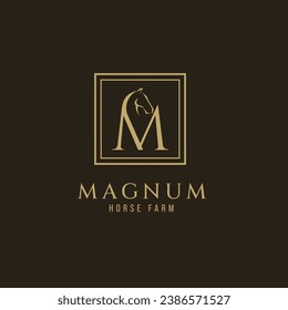 Elegant luxury letter M monogram horse logo, letter M horse logo, horse head logo