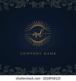 Elegant luxury letter MD logo. This icon incorporate with abstract rounded thin geometric shape in floral background.It will be suitable for which company or brand name start those initial.