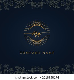 Elegant luxury letter MU logo. This icon incorporate with abstract rounded thin geometric shape in floral background.It will be suitable for which company or brand name start those initial.