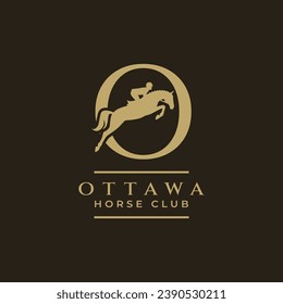 Elegant luxury letter O monogram horse jumping logo, letter O horse logo, show jumping horse logo, logo type, typography.