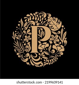 Elegant Luxury Letter P Circle Floral Flowers