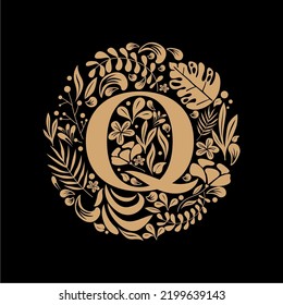 Elegant Luxury Letter Q Circle Floral Flowers