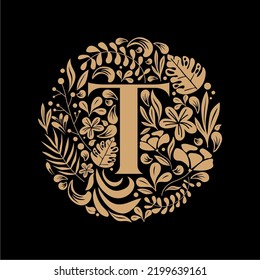 Elegant Luxury Letter T Circle Floral Flowers