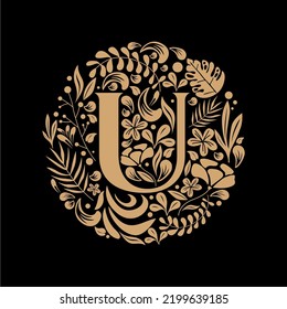 Elegant Luxury Letter U Circle Floral Flowers