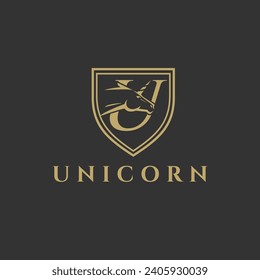 Elegant luxury letter U monogram horse logo, letter U horse logo, Unicorn horse logo