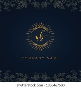 Elegant luxury letter UB logo. This icon incorporate with abstract rounded thin geometric shape in floral background.It will be suitable for which company or brand name start those initial.