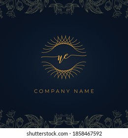 Elegant luxury letter UE logo. This icon incorporate with abstract rounded thin geometric shape in floral background.It will be suitable for which company or brand name start those initial.