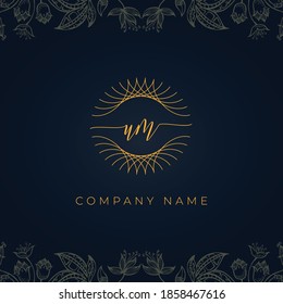 Elegant luxury letter UM logo. This icon incorporate with abstract rounded thin geometric shape in floral background.It will be suitable for which company or brand name start those initial.