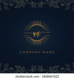 Elegant luxury letter UN logo. This icon incorporate with abstract rounded thin geometric shape in floral background.It will be suitable for which company or brand name start those initial.