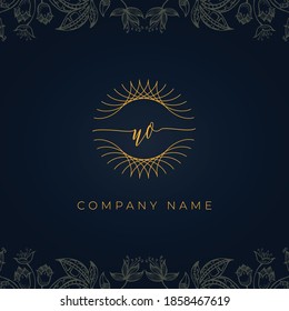 Elegant luxury letter UO logo. This icon incorporate with abstract rounded thin geometric shape in floral background.It will be suitable for which company or brand name start those initial.