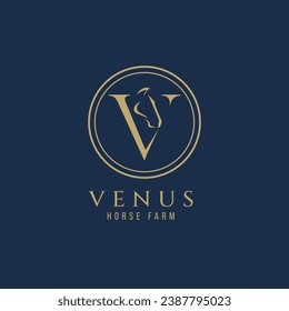 Elegant luxury letter V monogram horse logo, letter V horse logo, horse head logo