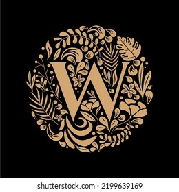 Elegant Luxury Letter W Circle Floral Flowers