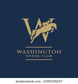 Elegant luxury letter W monogram horse jumping logo, letter W horse logo, show jumping horse logo, logo type, typography.