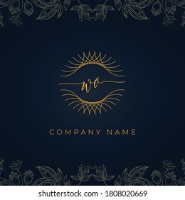 Elegant luxury letter WO logo. This icon incorporate with abstract rounded thin geometric shape in floral background. It will be suitable for which company or brand name start those initial.