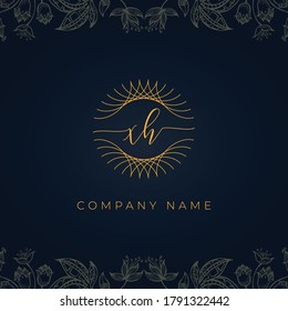 Elegant luxury letter XH logo. This icon incorporate with abstract rounded thin geometric shape in floral background. It will be suitable for which company or brand name start those initial.